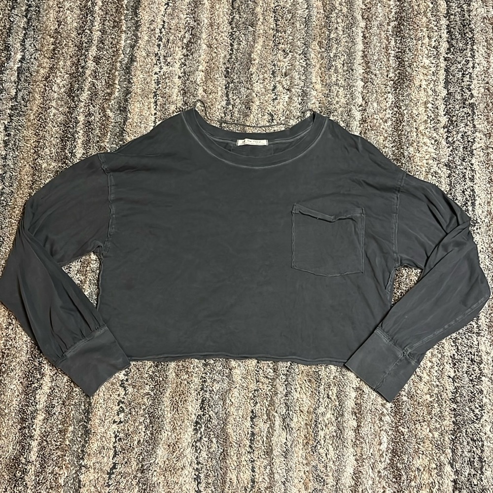 We the Free Gray Cropped Long Sleeve Shirt